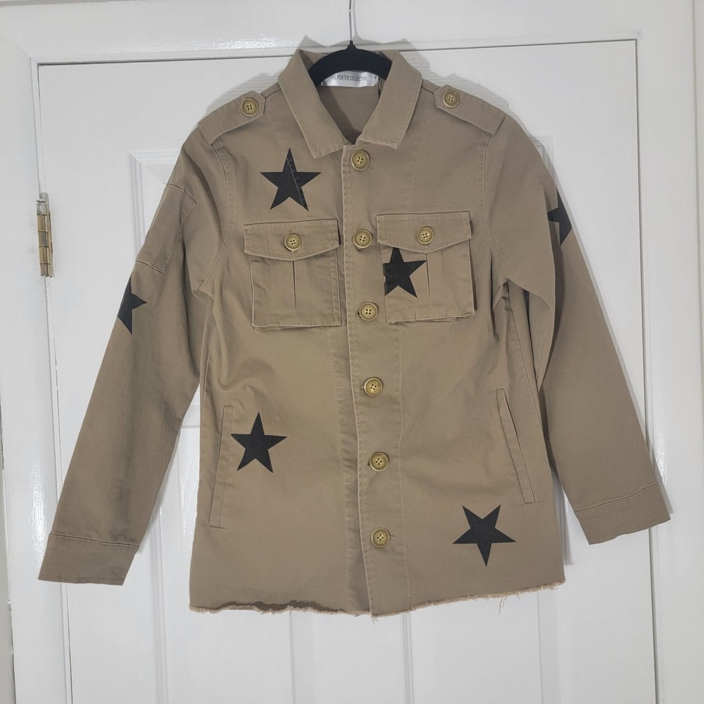 The Porter Collective NEW‎ NWT Canvas Military Jacket Tan Stars Raw Hem Size S